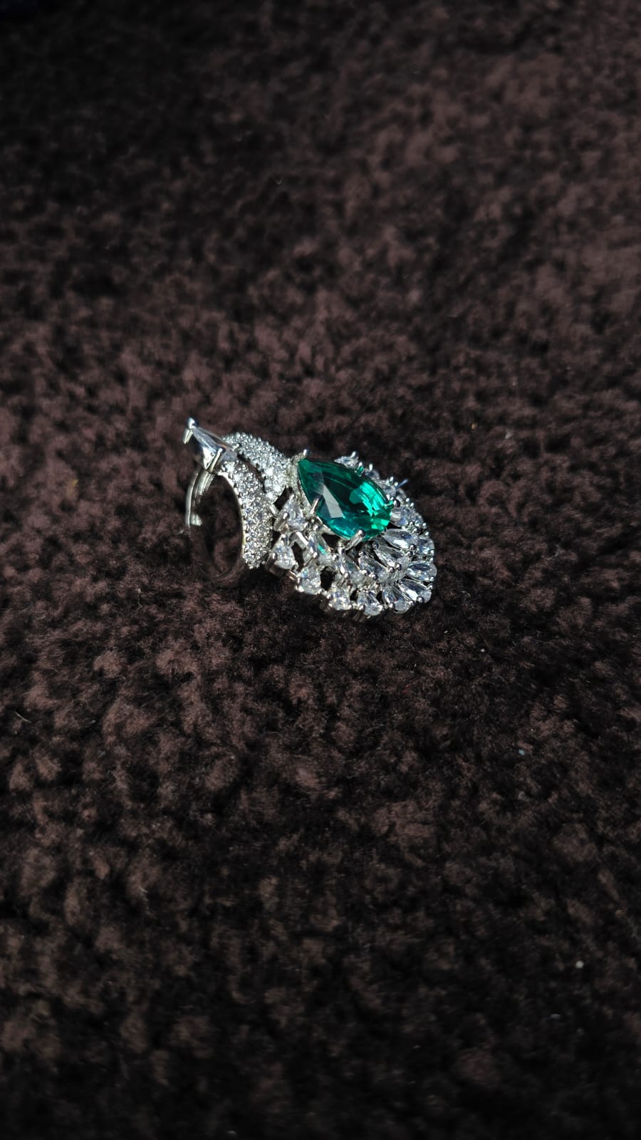 Peacock Sparkle Adjustable Ring – Emerald / Amethyst